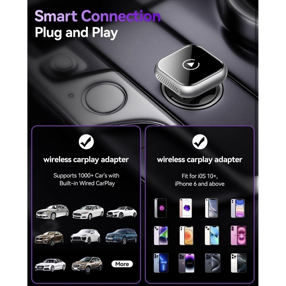 CarPlay Android Auto Wireless Adapter Ultra Small Plug Play Voice Control - Picture 5 of 9